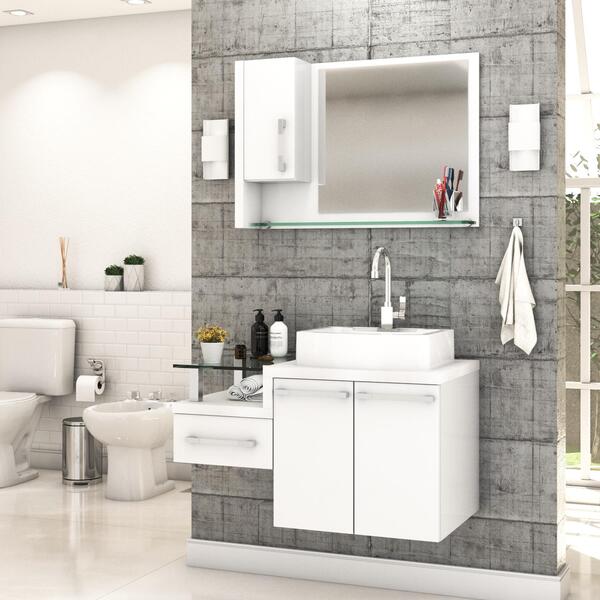 Conjunto Balcão C/cuba Aria 41 E Espelheira Legno 830