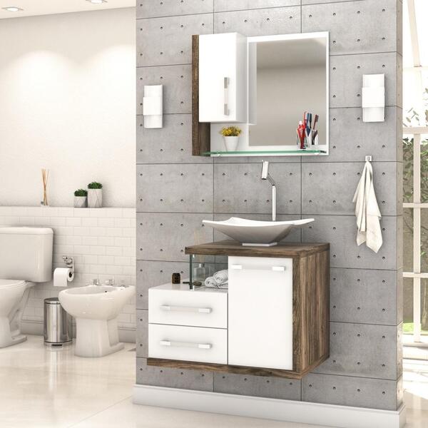 Conjunto Balcão C/cuba L38 E Espelheira Legno 650