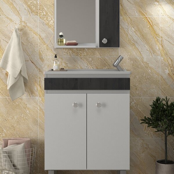 Conjunto Balcão Para Banheiro Com Espelheira Palermo 55 Carbo