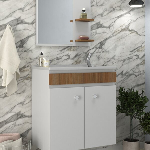 Conjunto Balcão Para Banheiro Com Espelheira Palermo 55 Suspe