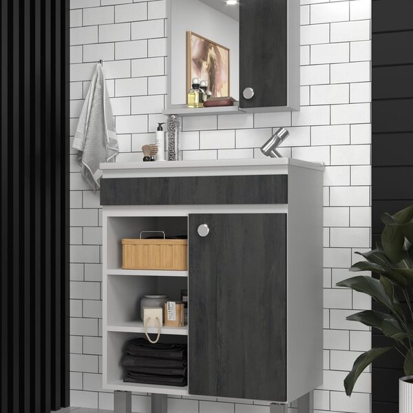 Conjunto Balcão Para Banheiro Com Espelheira Siena 55 Branco/