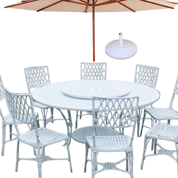 Conjunto Bambú Com Mesa Giratória 8 Cadeiras E Ombrelone - Be