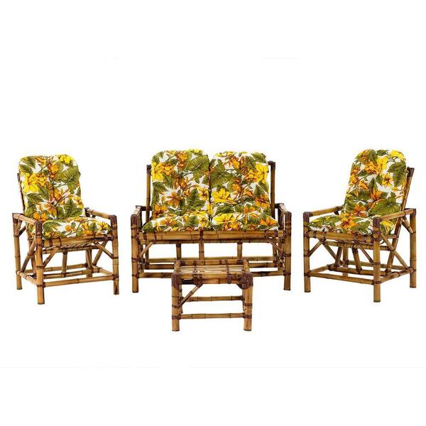 Conjunto Bambu Namoradeira, 4 Lugares E Mesa Centro, T4