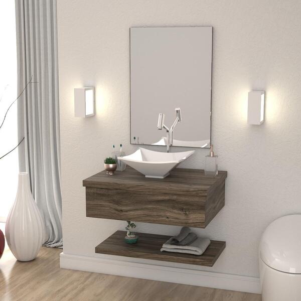 Conjunto Bancada C/cuba L30, Prateleira E Espelheira Metrópol