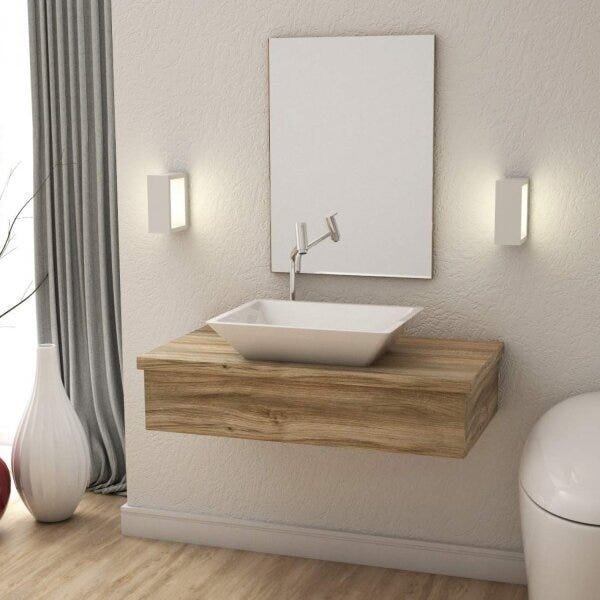 Conjunto Bancada Para Banheiro 80cm Com Cuba Rt45 E Espelheir