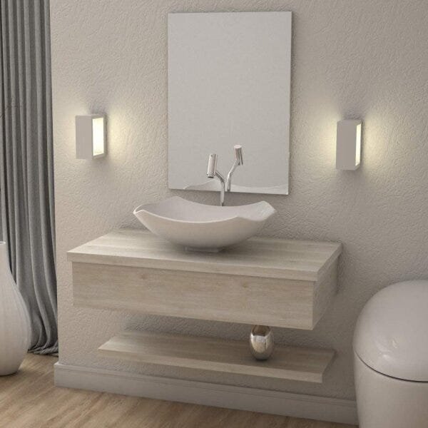 Conjunto Bancada Para Banheiro Com Cuba Abaulada L42 E Pratel