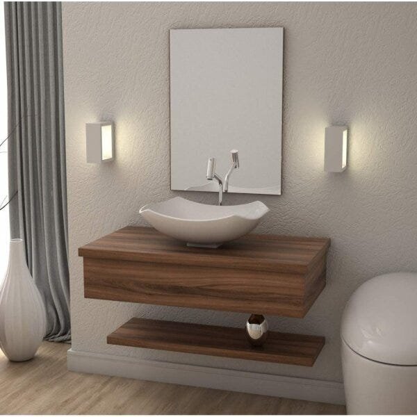 Conjunto Bancada Para Banheiro Com Cuba Abaulada L42 E Pratel