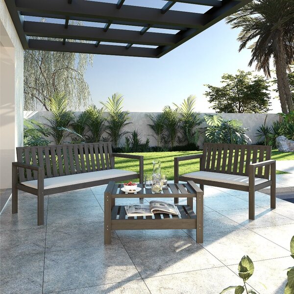 Conjunto Bancos 2 E 3 Lugares Com Almofadas E Mesa Apoio Made