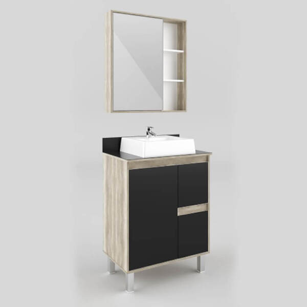 Conjunto Banheiro 65cm Barrique E Preto Lilies Móveis