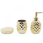 Conjunto Banheiro Abacaxi Saboneteira Cerâmica Dourado Mimo
