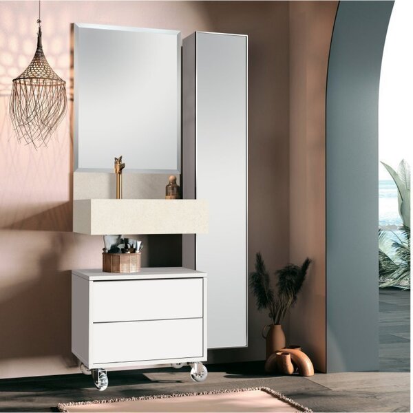 Conjunto Banheiro Bancada Porcelanato Cuba Esculpida Espelho