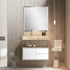 Conjunto Banheiro Com Espelho Armário Bancada Em Porcelanato