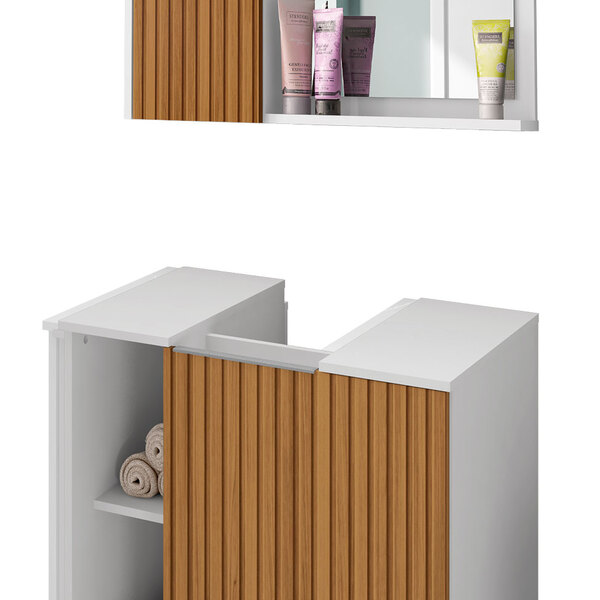 Conjunto Banheiro Completo Gabinete Com Espelheira Pequin Gên