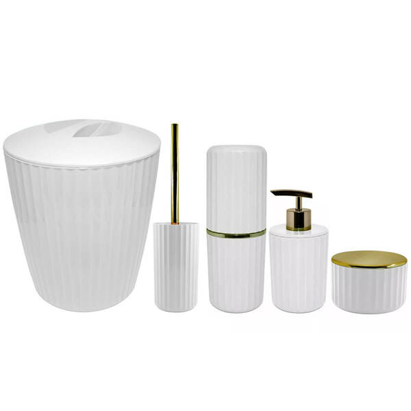 Conjunto Banheiro Lixeira Porta Escova Sabonete Líquido Porta