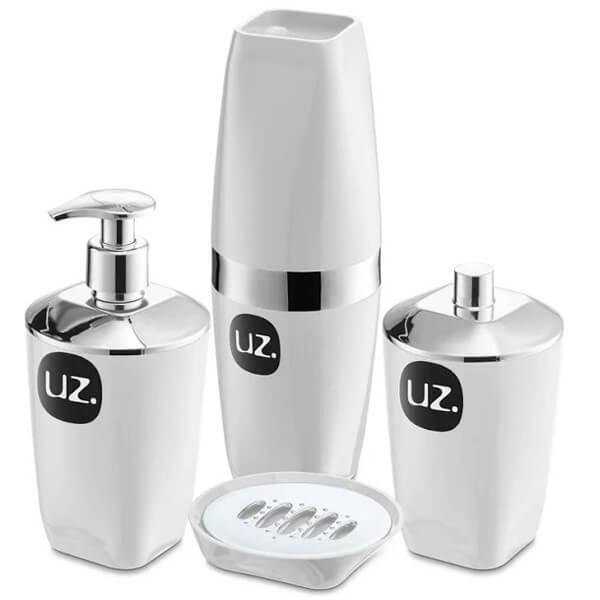 Conjunto Banheiro Saboneteira Líquida Porta Algodão Escova De