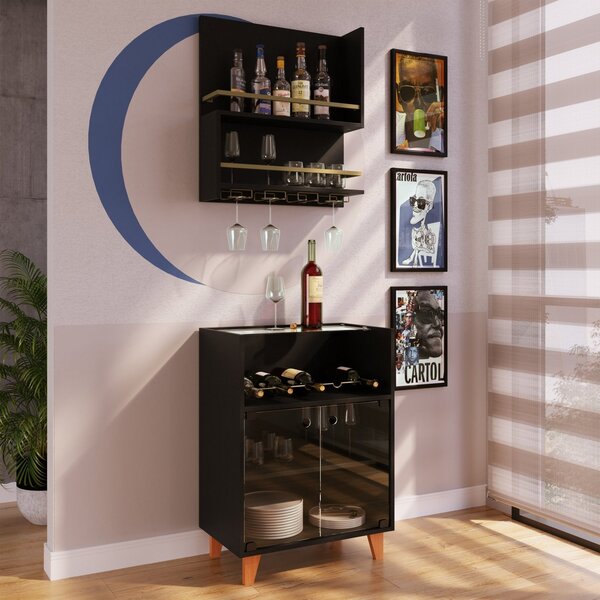 Conjunto Bar Porta De Vidro E Bar Suspenso Samba Cabecasa Mad