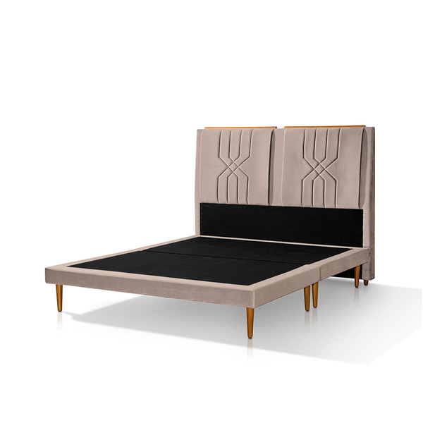Conjunto Base Box Premium Com Cabeceira Casal Astro 1,38 Bege