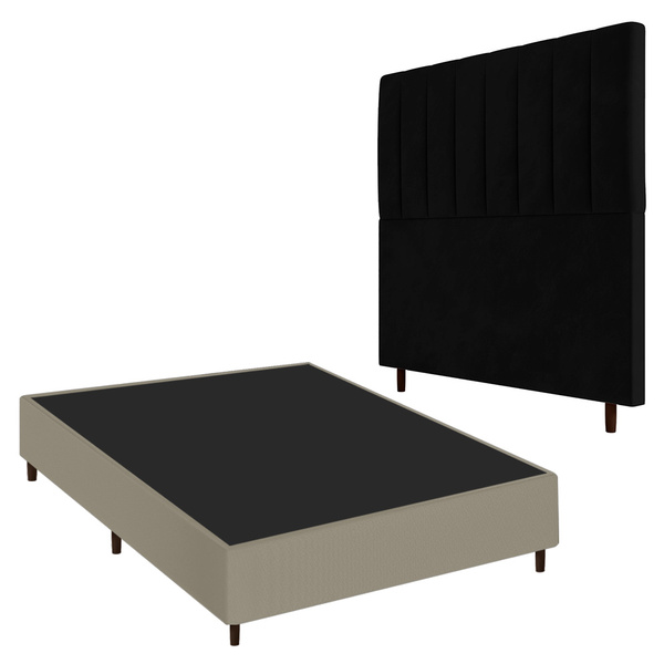 Conjunto Base Cama Box Casal Bege E Cabeceira Itália 140cm Co