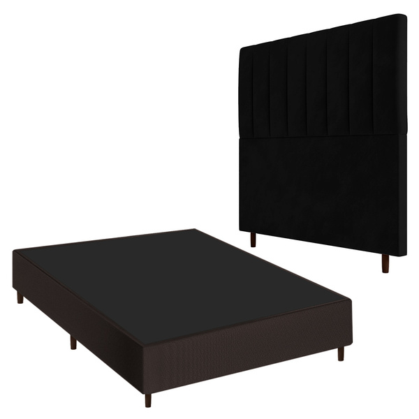 Conjunto Base Cama Box Casal Marrom E Cabeceira Itália 140cm