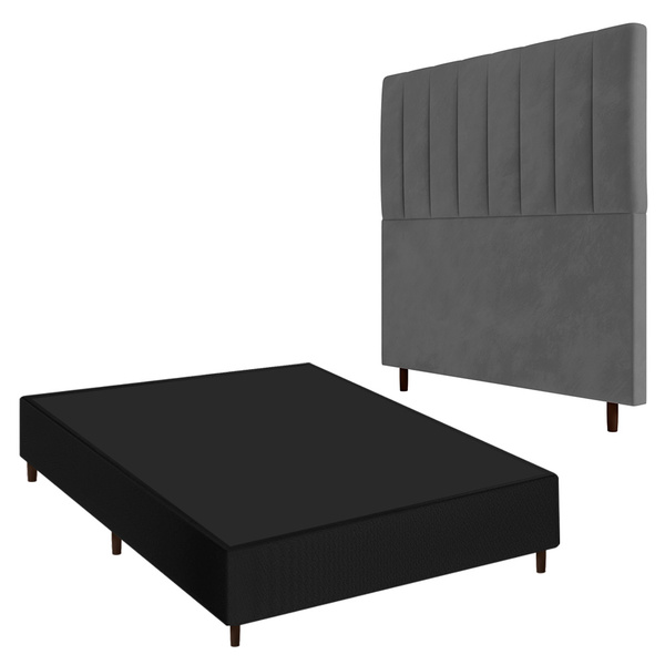 Conjunto Base Cama Box Casal Preto E Cabeceira Itália 140cm S