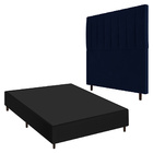Conjunto Base Cama Box Casal Preto E Cabeceira Itália 140cm V