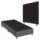 Conjunto Base Cama Box Solteiro Cinza E Cabeceira Itália 90cm
