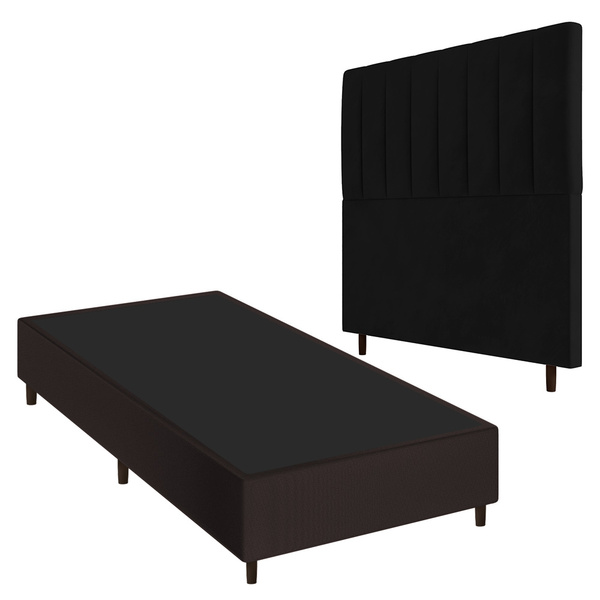 Conjunto Base Cama Box Solteiro Marrom E Cabeceira Itália 90c