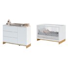 Conjunto Berço 2 Em 1 E Cômoda Cubo Branco/plátano