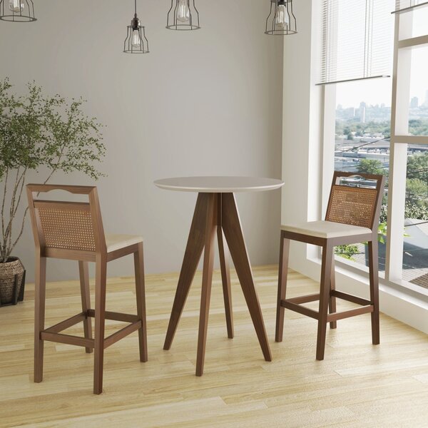 Conjunto Bistrô 1 Mesa 2 Banquetas Rattan Pinhão