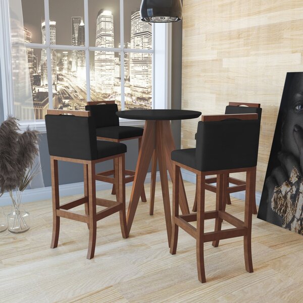 Conjunto Bistrô 1 Mesa 4 Banquetas Alta Londres Pinhao/preto