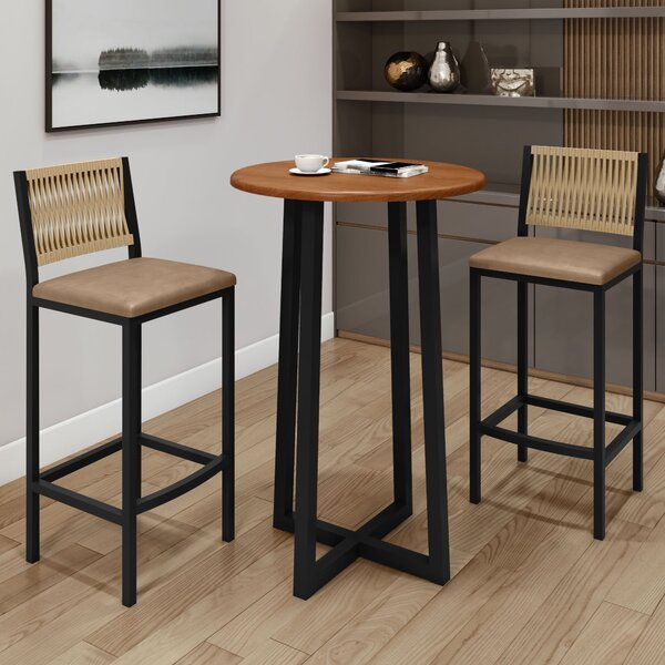 Conjunto Bistrô Coliseu Tampo Maciço Pinus 70cm Com 2 Banquet