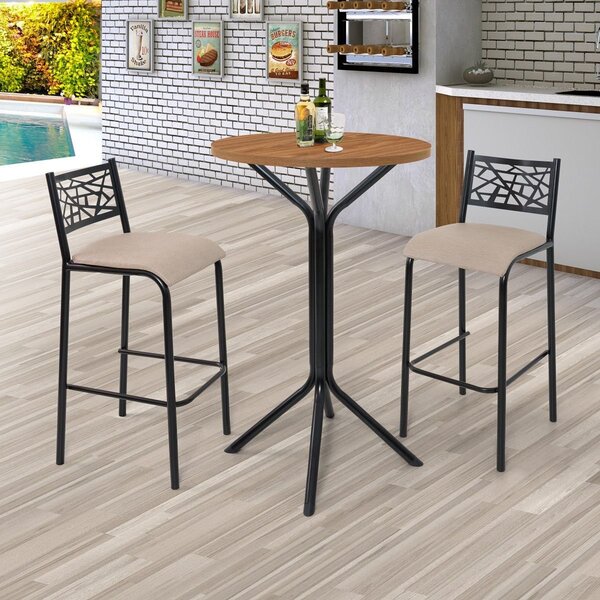 Conjunto Bistrô Dani 2 Banquetas E Mesa Tampo Bp Redondo  Pre