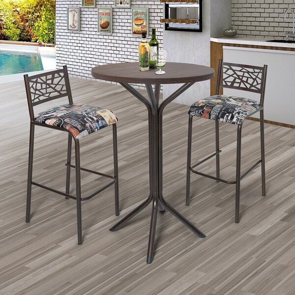 Conjunto Bistrô Dani 2 Banquetas E Mesa Tampo Bp Redondo  Pre