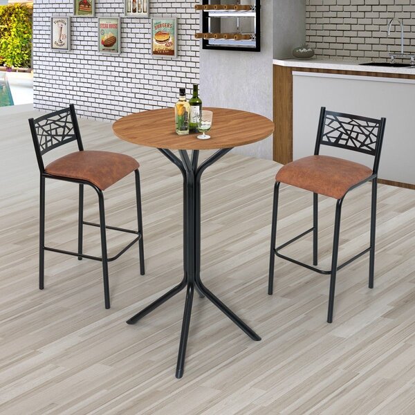 Conjunto Bistrô Dani 2 Banquetas E Mesa Tampo Bp Redondo Pret