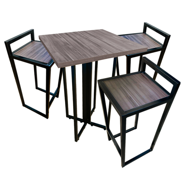 Conjunto Bistrô Industrial 70x70cm Base X Preto E Tampo Amade