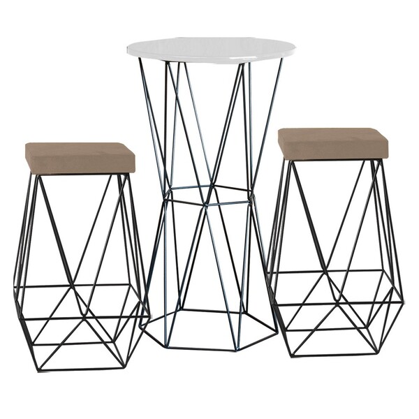 Conjunto Bistrô Rizzo Branco E 2 Banquetas Kathy Suede Cappuc