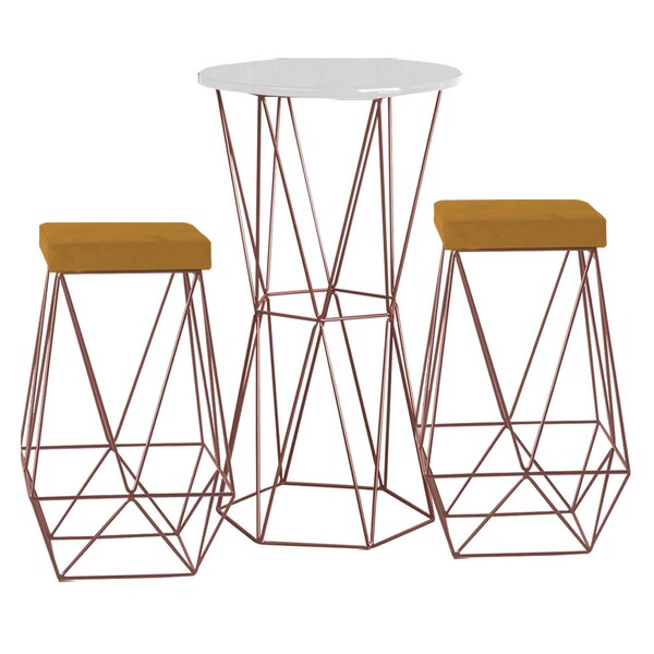 Conjunto Bistrô Rizzo Branco E 2 Banquetas Kathy Suede Mostar