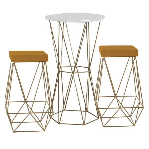 Conjunto Bistrô Rizzo Branco E 2 Banquetas Kathy Suede Mostar