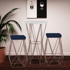 Conjunto Bistrô Rizzo Branco E 2 Banquetas Kathy Veludo Azul