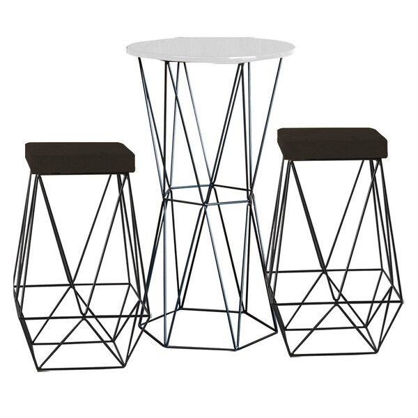 Conjunto Bistrô Rizzo Branco E 2 Banquetas Kathy Veludo Marro