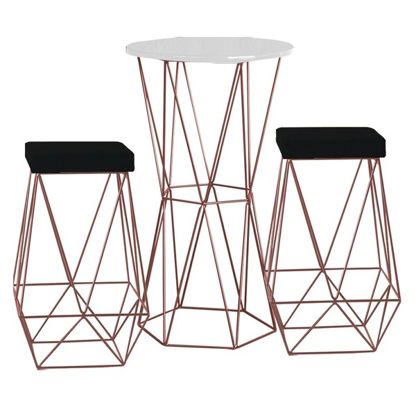 Conjunto Bistrô Rizzo Branco E 2 Banquetas Kathy Veludo Preto