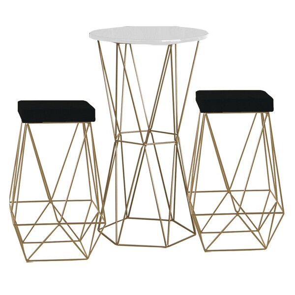 Conjunto Bistrô Rizzo Branco E 2 Banquetas Kathy Veludo Preto