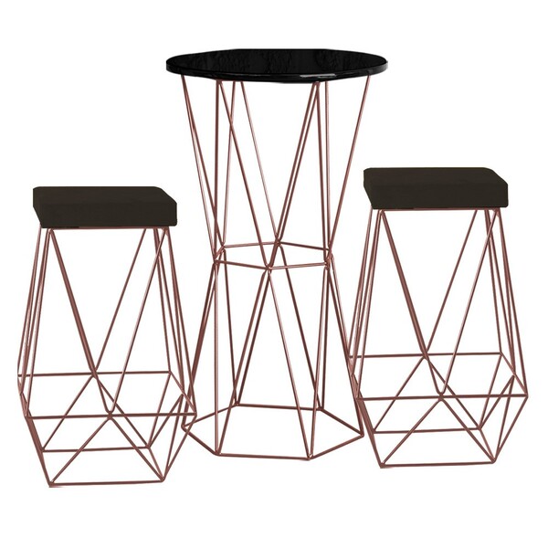 Conjunto Bistrô Rizzo Preto E 2 Banquetas Kathy Suede Marrom