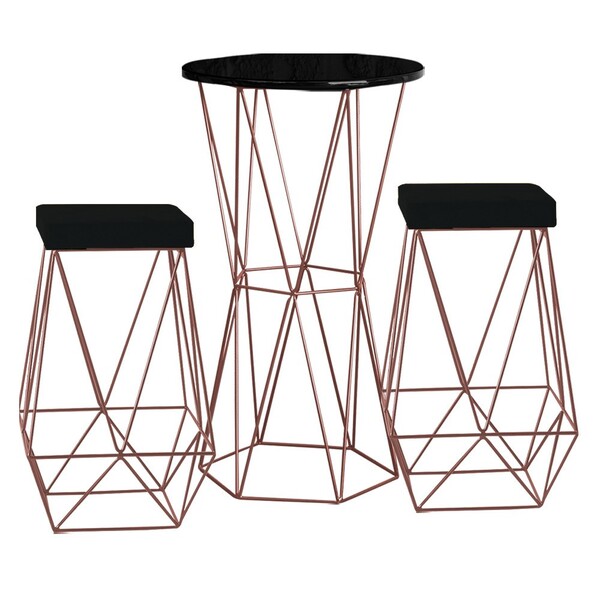 Conjunto Bistrô Rizzo Preto E 2 Banquetas Kathy Veludo Preto