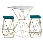 Conjunto Bistrô Yanca Branco E 2 Banquetas Kathy Suede Azul C