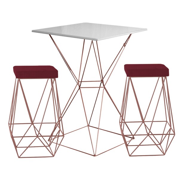 Conjunto Bistrô Yanca Branco E 2 Banquetas Kathy Suede Bordô