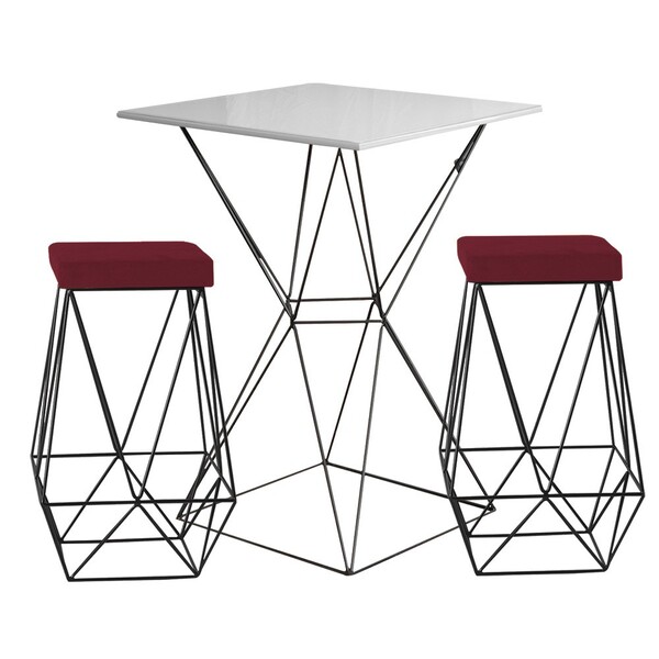 Conjunto Bistrô Yanca Branco E 2 Banquetas Kathy Suede Bordô