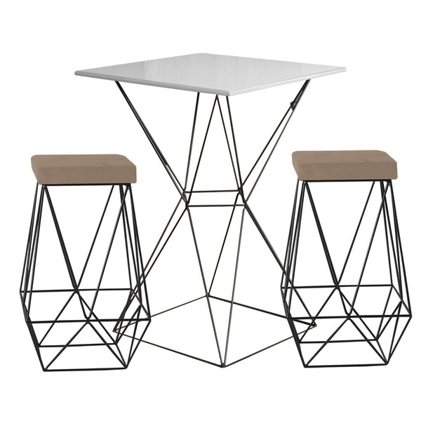 Conjunto Bistrô Yanca Branco E 2 Banquetas Kathy Suede Cappuc