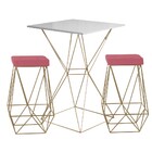 Conjunto Bistrô Yanca Branco E 2 Banquetas Kathy Suede Rosa B