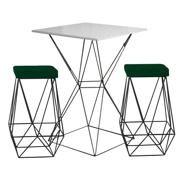 Conjunto Bistrô Yanca Branco E 2 Banquetas Kathy Suede Verde